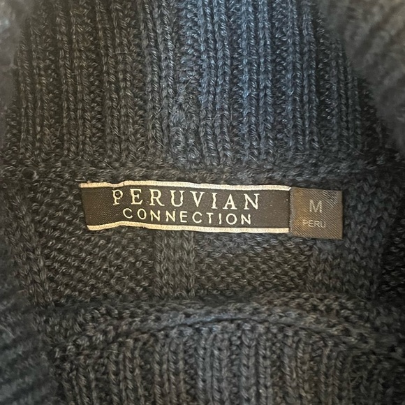 PERUVIAN Connection Baby Alpaca & Silk Cable Knit Sweater Navy Blue Size Medium - Picture 6 of 8